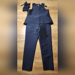 RARE NWT Sachin & Babi SET OF 2 Midnight Blue Stretch Mikado Size 8 TOP + PANTS